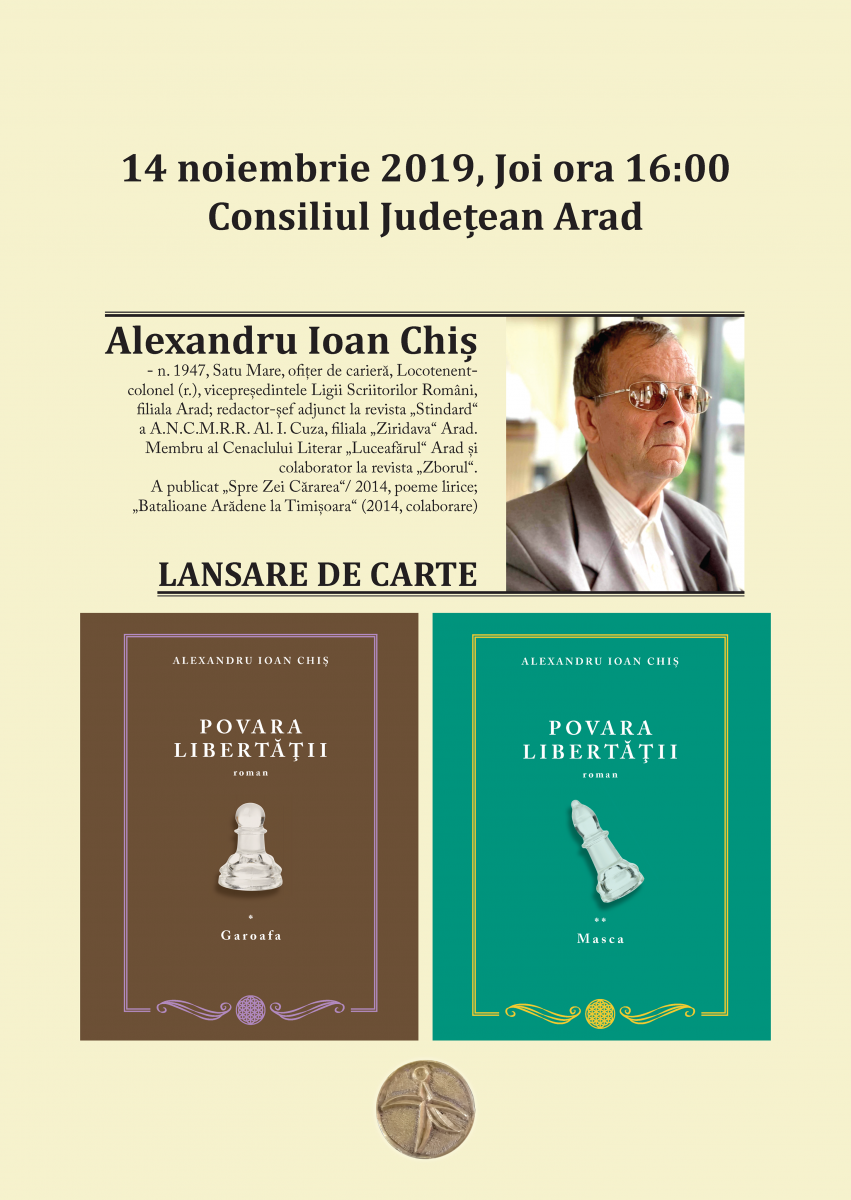 Romanul ”Povara Libertății” va fi lansat, joi, la CJA