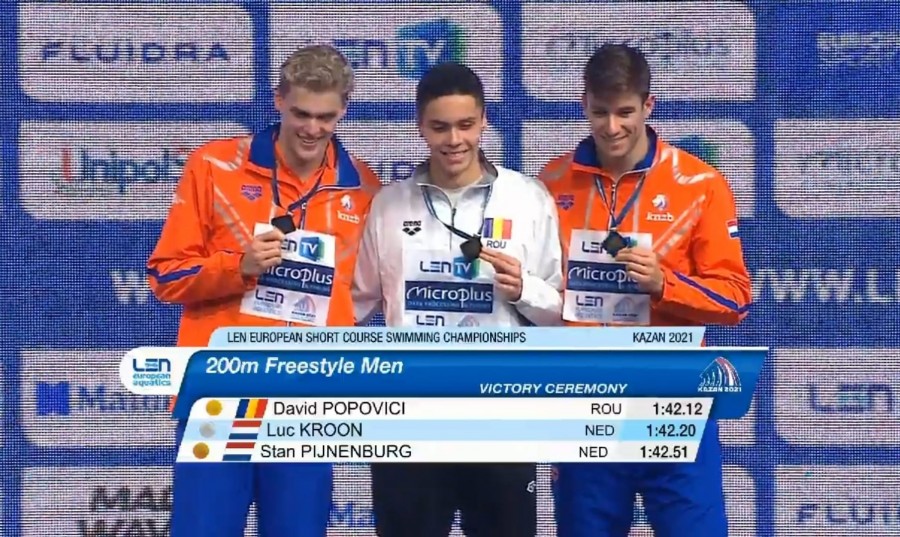 La doar 17 ani, David Popovici a devenit campion european de seniori în bazin scurt