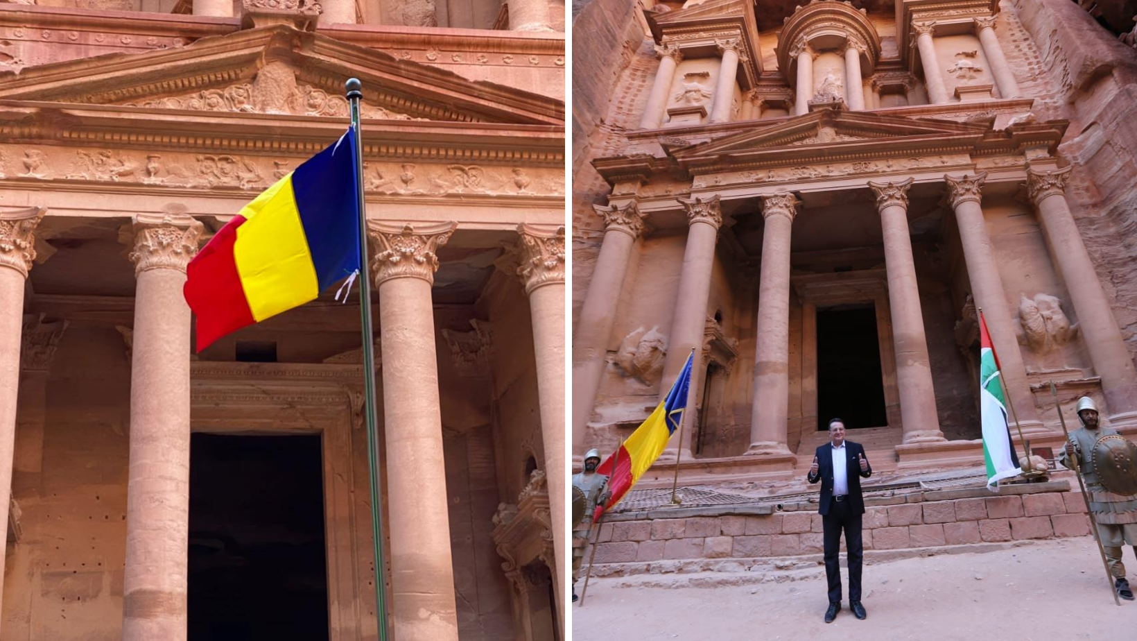 Drapelul României arborat, de Ziua Națională, într-unul dintre cele mai vizitate obiective turistice din Iordania