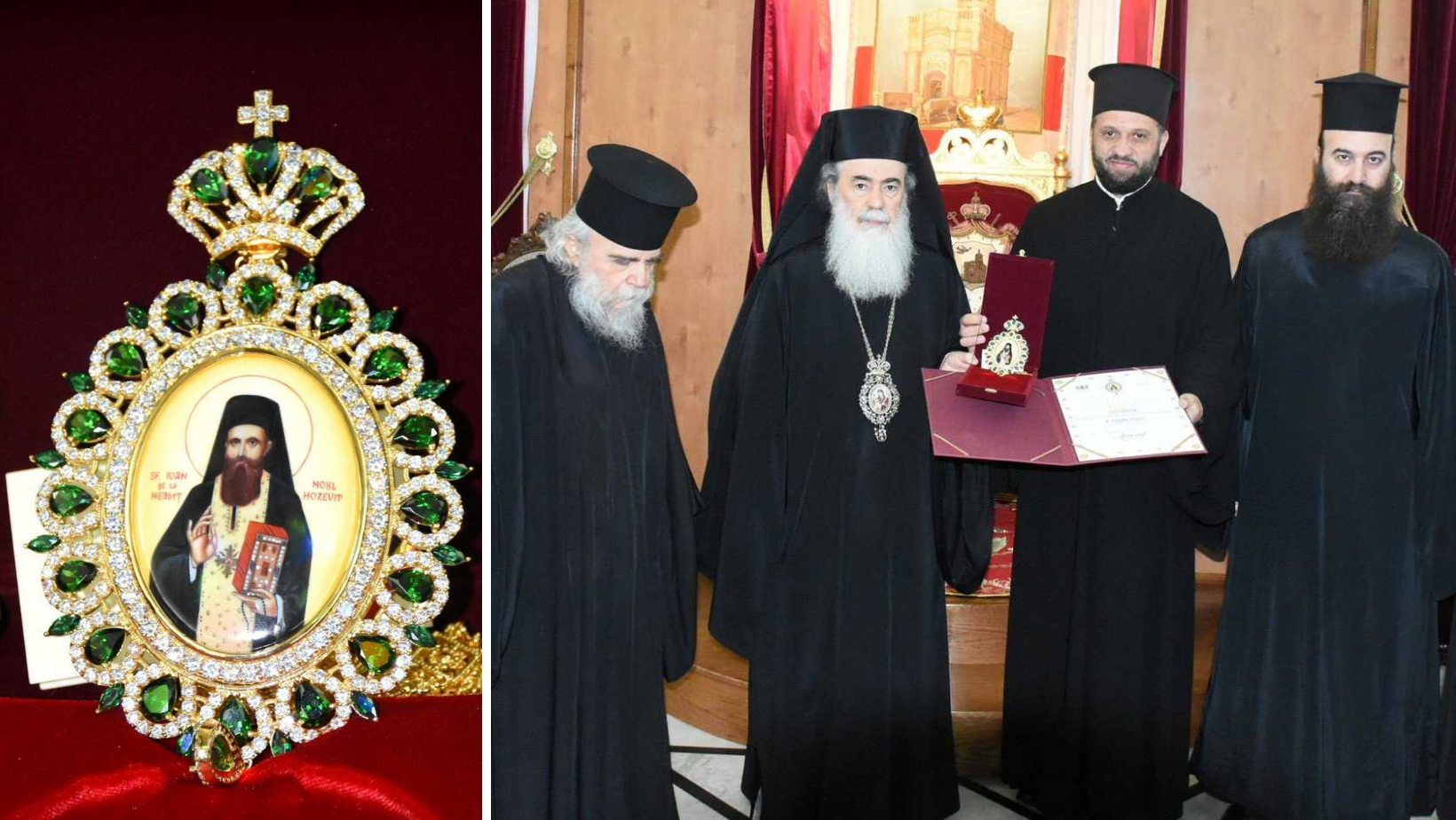 Patriarhul României i-a conferit Patriarhului Teofil al Ierusalimului Ordinul „Sf. Cuv. Ioan Iacob de la Neamț, Noul Hozevit”