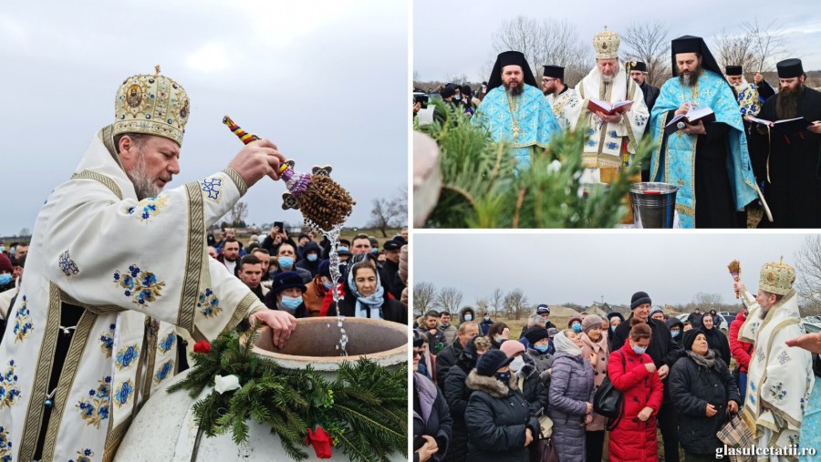 (FOTO) Prima procesiune cu Arhiereu la Râul Mureș, în ultimii 50 de ani, în ziua de Bobotează. Mănăstirea Bodrog, neîncăpătoare pentru arădenii veniți să ia Agheasma Mare