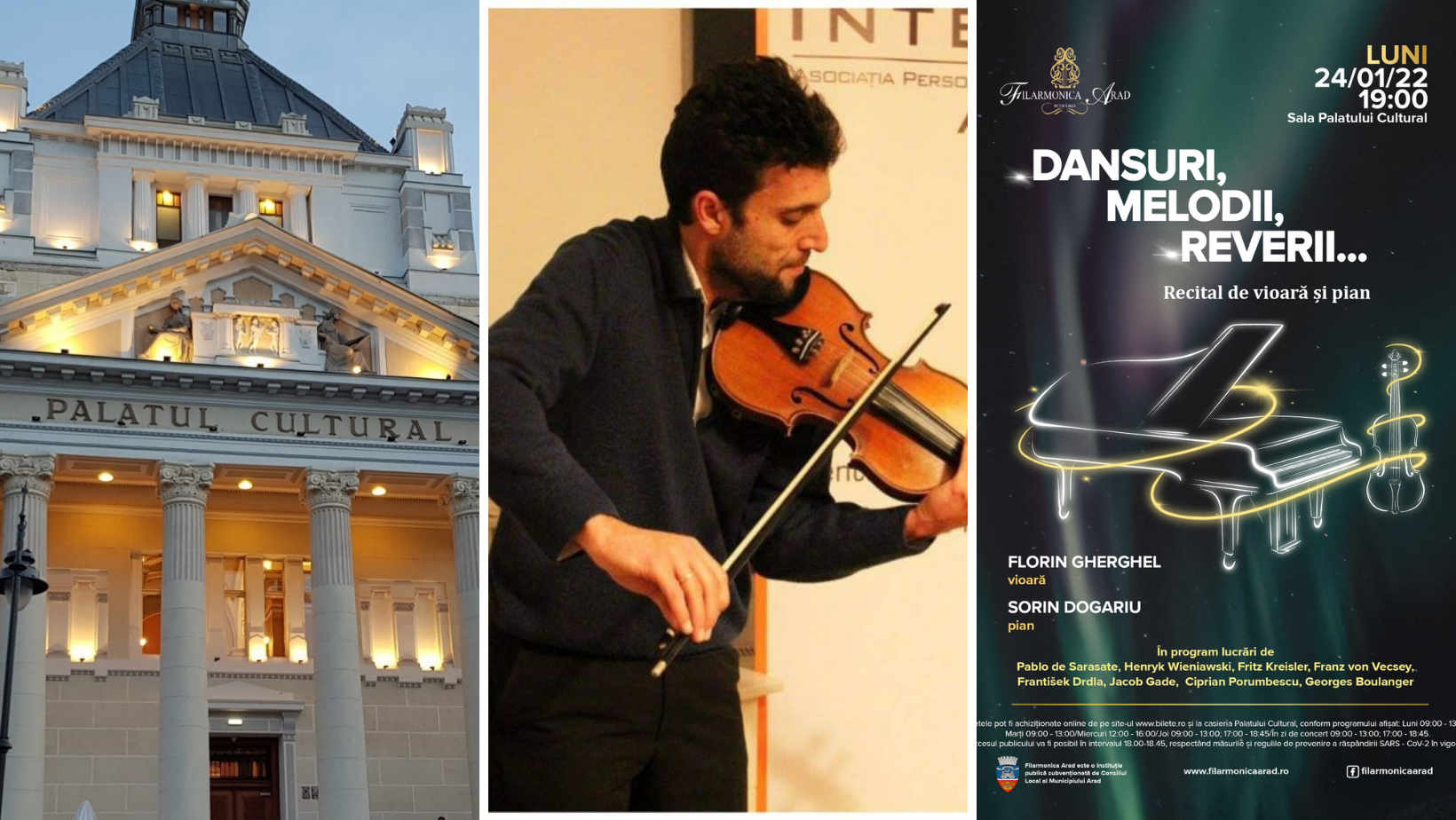 Violonistul Florin Gherghel și pianistul Sorin Dogariu, pe scena Filarmonicii din Arad