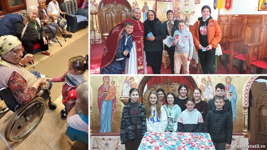 (FOTO) Copiii din Cruceni au adus Primăvara în sufletele bunicilor de la Azilul din sat, cu mărțișoare confecționate chiar de ei