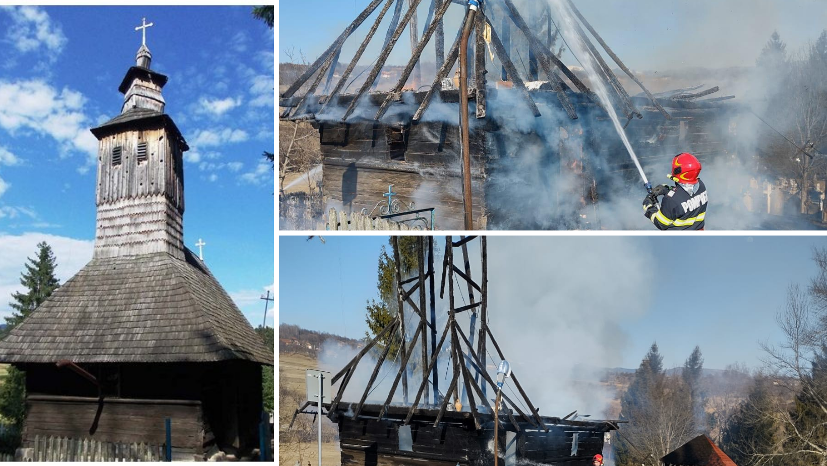 Biserica din lemn din Vidra, construită în anul 1724, distrusă de incendiu