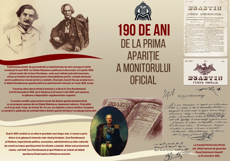 Expoziţia foto-documentară "190 de ani de la prima apariţie a Monitorului Oficial" poate fi vizitată la Biblioteca Naţională a României