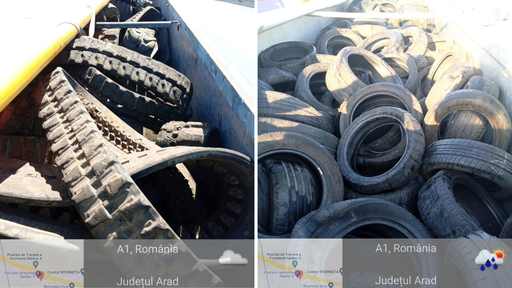 Două transporturi cu 46,5 tone de deşeuri din cauciuc, oprite de Garda de Mediu la Nădlac II