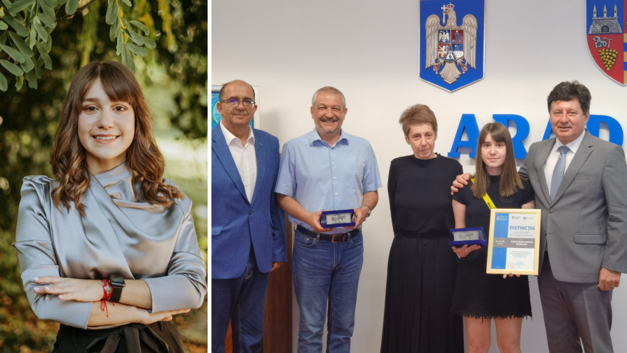 Bianca Henegaru și Colegiul Național „Preparandia-Dimitrie Țichindeal” au primit astăzi distincția Bene Merenti din partea CJA