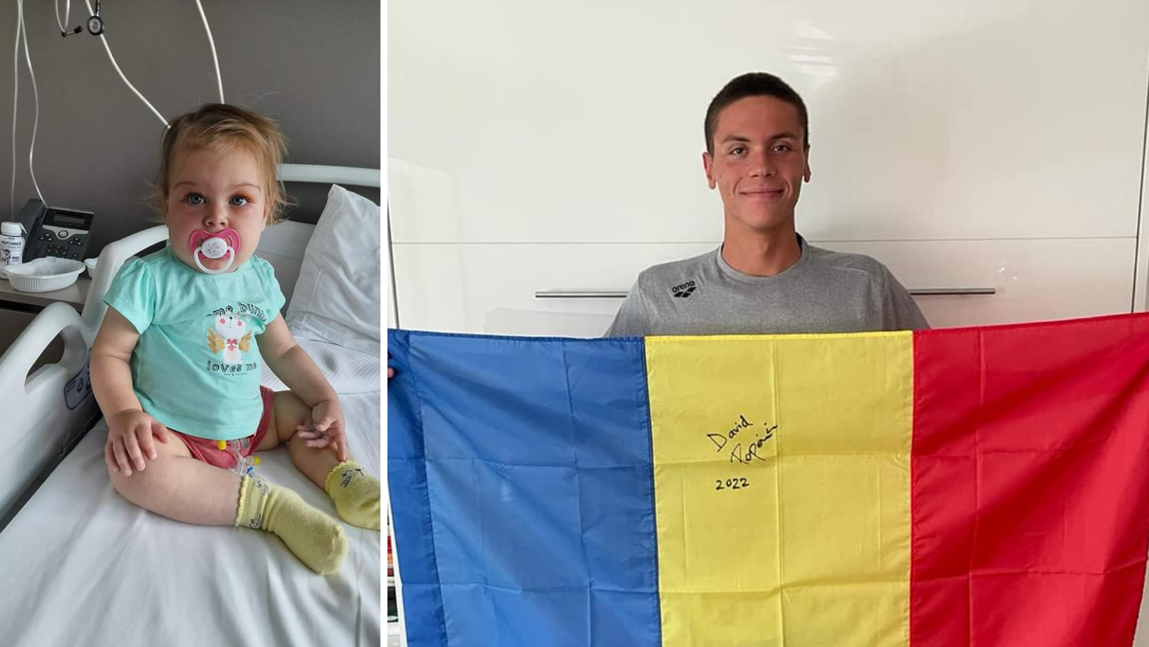 Gest de campion! Un drapel semnat de David Popovici, scos la licitație pentru o fetiță de doar 1 an bolnavă de leucemie