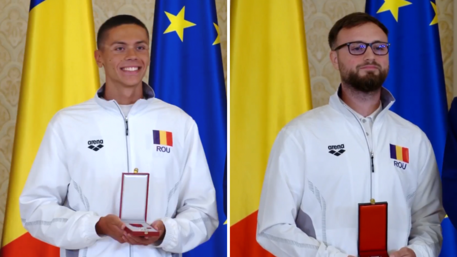 David Popovici și antrenorul Adrian Rădulescu, decorați de președintele României