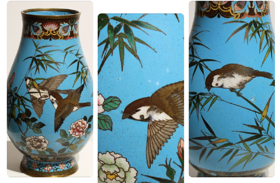 Vază japoneză decorată în tehnica cloisonné - Exponatul lunii septembrie la Complexul Muzeal Arad