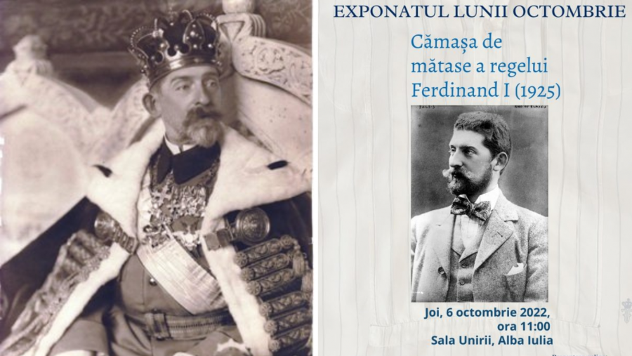 O cămașă de mătase care a aparținut Regelui Ferdinand, expusă la Sala Unirii de la Alba Iulia