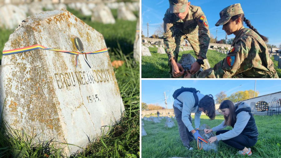 Elevii și militarii arădeni au îngrijit mormintele Eroilor din Cimitirul Pomenirea