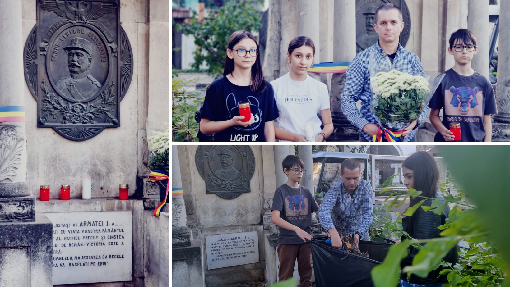 Câțiva elevi au îngrijit mormântul Generalului Ioan Dragalina și i-au aprins o candelă, la împlinirea a 106 ani de la moartea Eroului