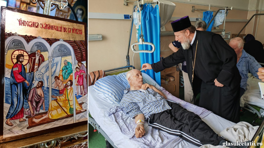 (FOTO) Pacienții de la Județean, vizitați și binecuvântați de PS Emilian în Duminica Vindecării slăbănogului de la Vitezda