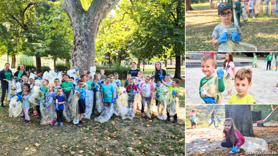 Zeci de copii de la Școala „Ep. Ioan Mețianu” au făcut curat pe Malul Mureșului. ”Să colorăm coșurile de gunoi, poate le văd mai bine oamenii mari și le folosesc”