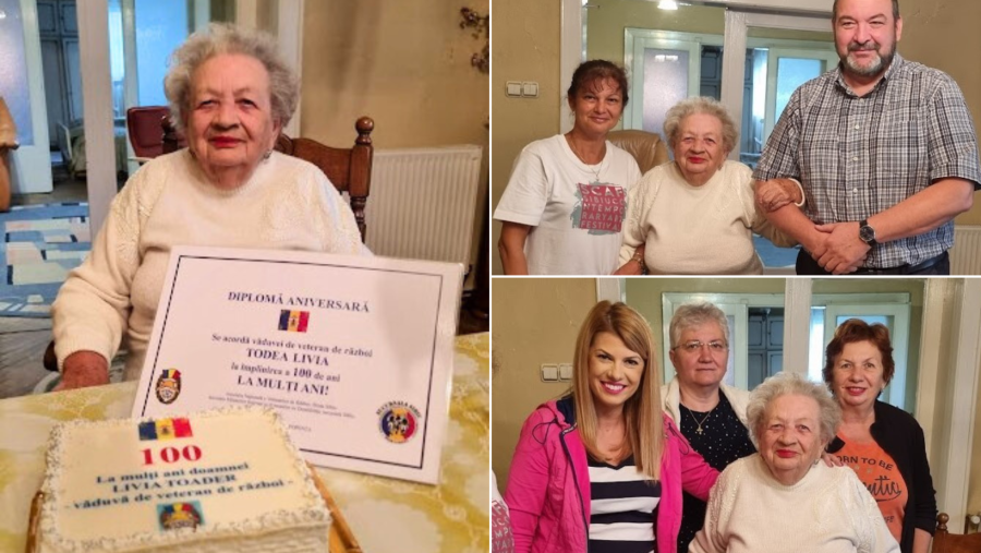 Văduva de veteran de război Livia Toader, sărbătorită la 100 de ani