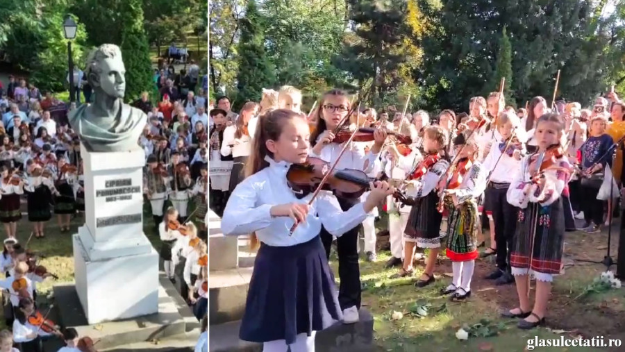 (VIDEO) 170 de viori au cântat Balada lui Ciprian Porumbescu, în centrul Sucevei, la 170 de ani de la nașterea marelui compozitor