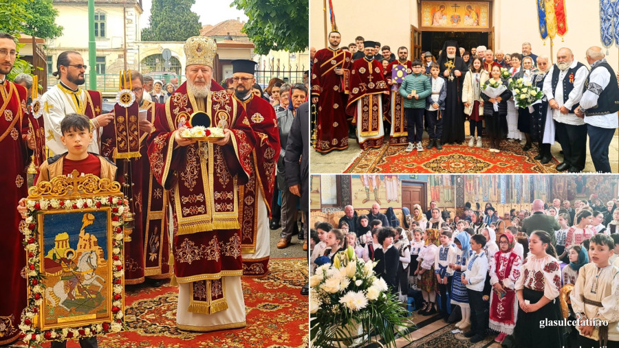 (FOTO) Biserica din Aradul Nou și-a sărbătorit hramul. PS Emilian: ”Credința și răbdarea l-au făcut pe Sfântul Gheorghe Purtător de Biruință”