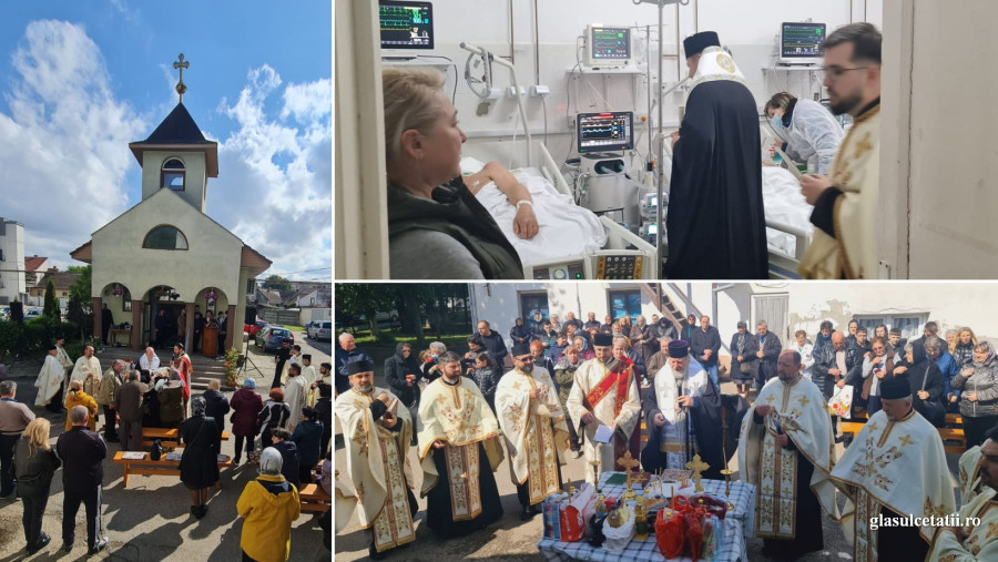 (FOTO) PS Emilian și un sobor de 8 preoți au săvârșit Taina Sf. Maslu la Spitalul Municipal din Arad