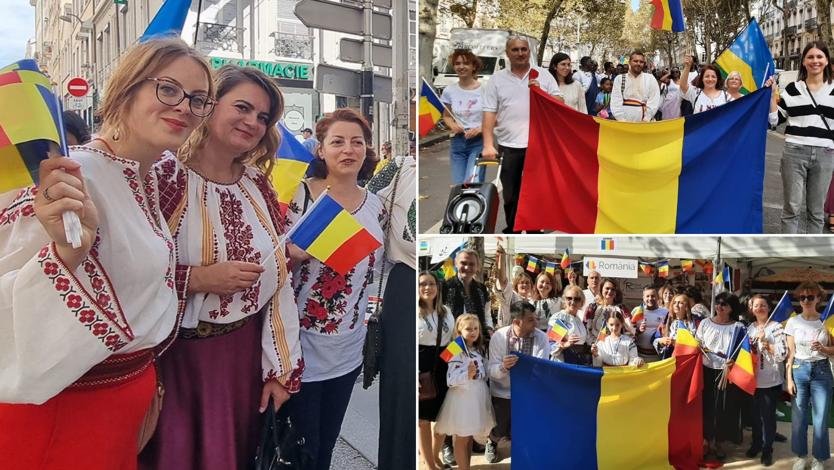 Tricolorul românesc, fluturat cu mândrie la Serbarea drapelelor şi a porturilor naţionale de la Lyon