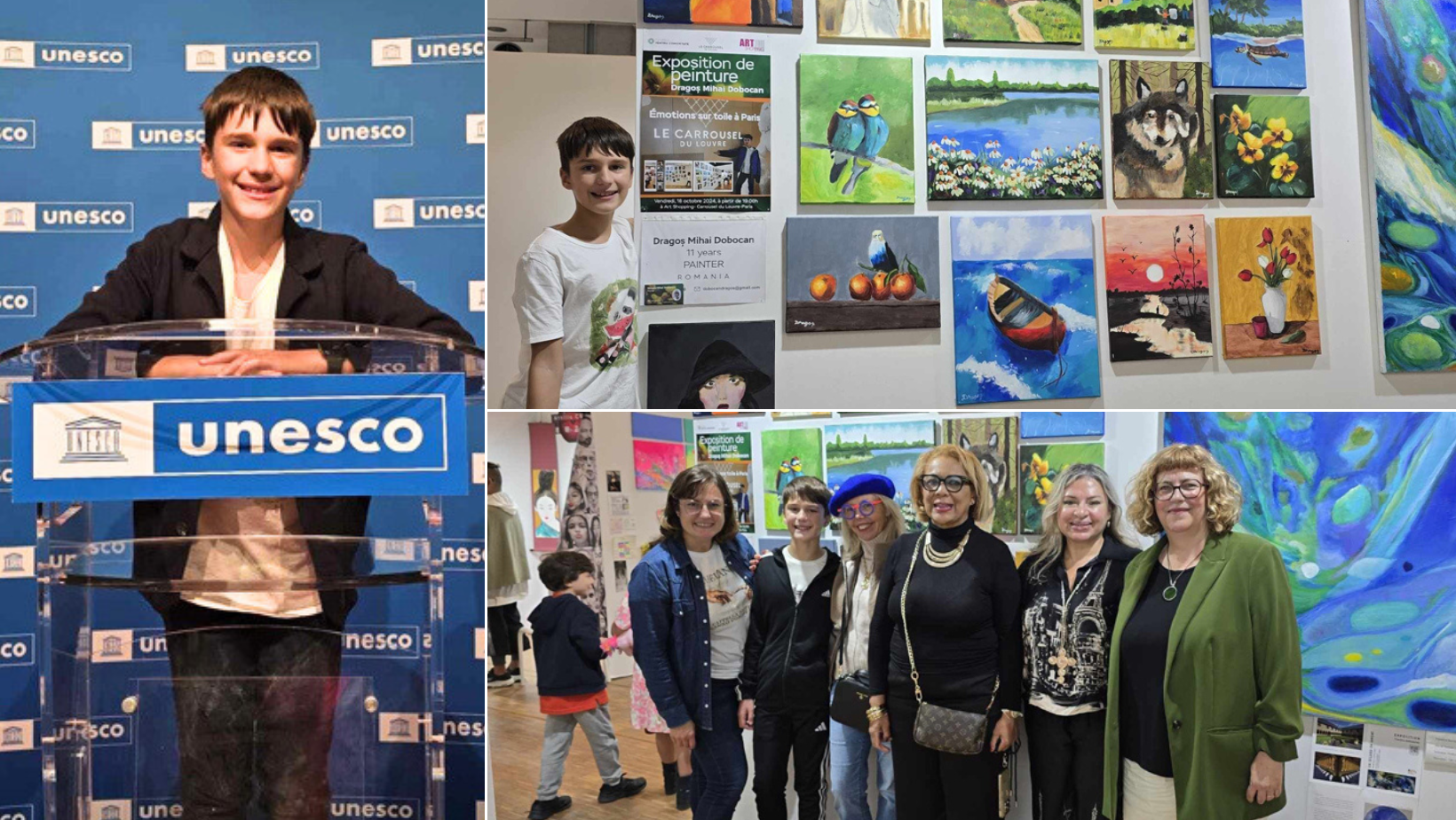 Îl cheamă Dragoș, are 11 ani și şi-a expus picturile la sediul UNESCO din Paris