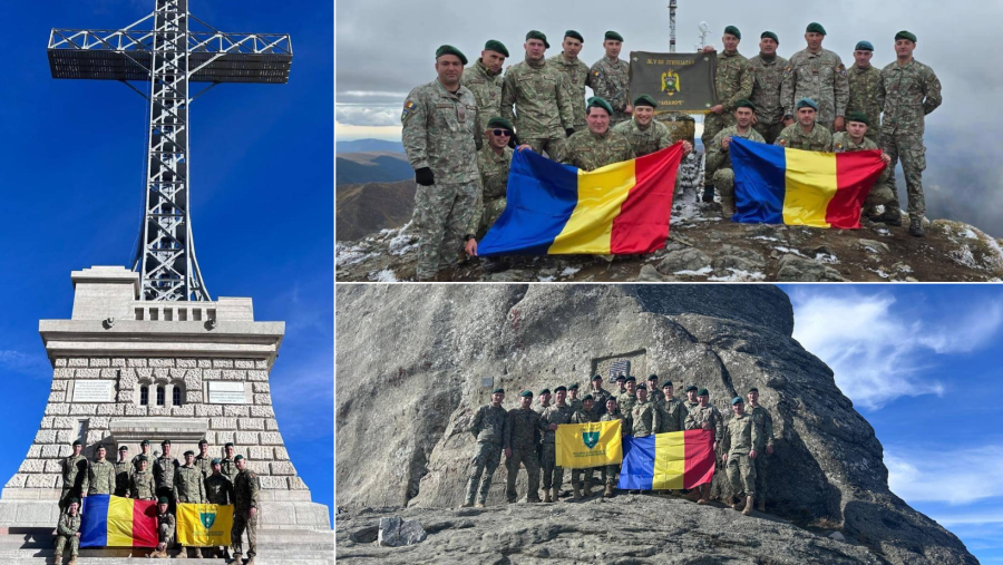 Vânătorii de Munte și-au sărbătorit ziua pe vârfurile Moldoveanu, Omu, Caraiman, Păpuşa şi Postăvaru