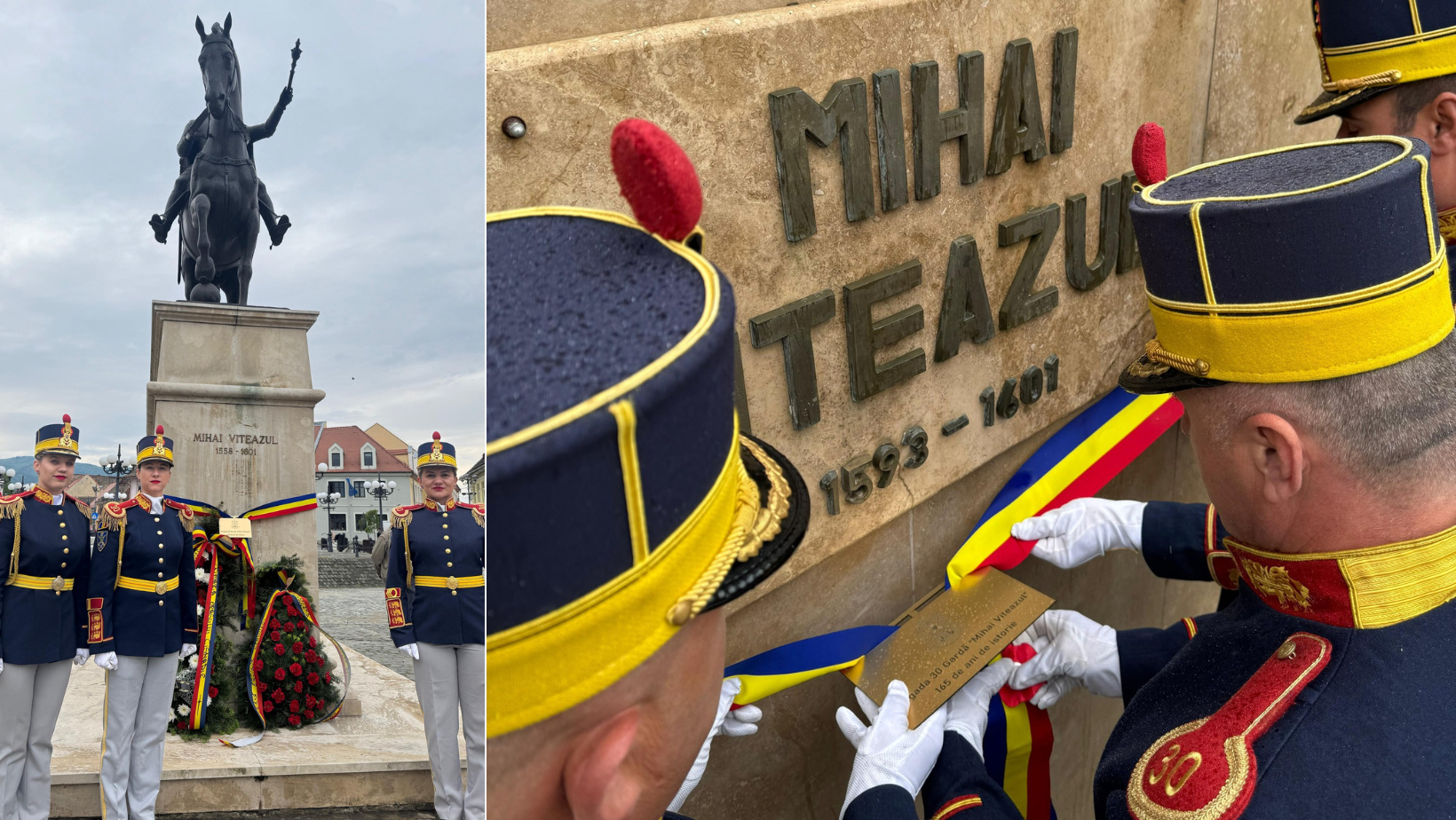 Ziua Națională ”Mihai Viteazul”. Statuile din toată țara dedicate domnitorului poartă de ieri sigiliul tricolor al Brigăzii 30 Gardă
