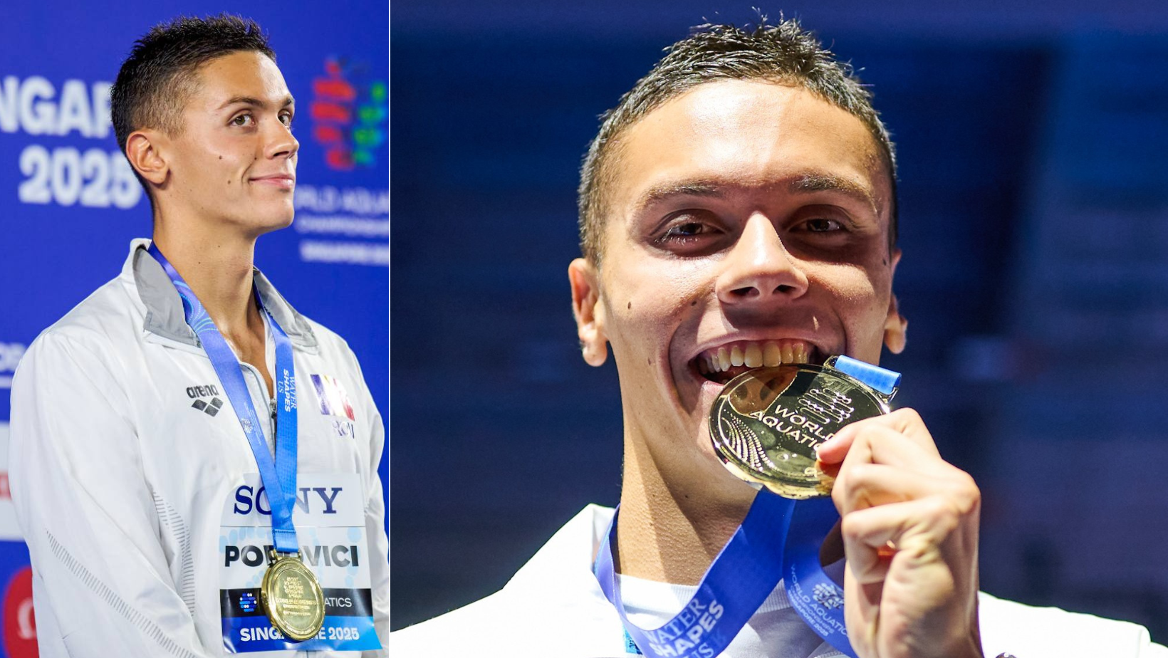 David Popovici, primul înotător din lume care a reușit pentru a doua oară dubla 100 m și 200 m liber, primit cu aplauze și flori la întoarcerea acasă