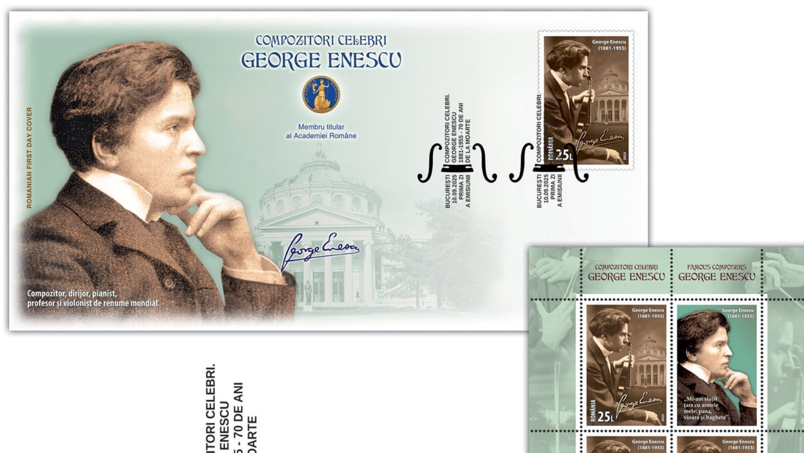 Emisiune filatelică dedicată lui George Enescu, la 70 de ani de la moarte - în circulație, de miercuri