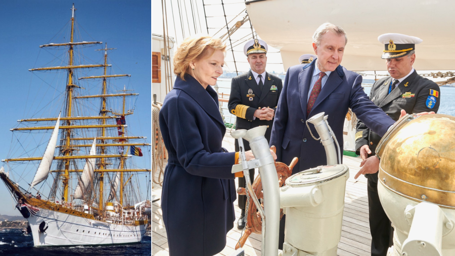 Familia Regală, la bordul Navei-Școală „Mircea” înaintea celui de-al patrulea marș transatlantic din istoria velierului