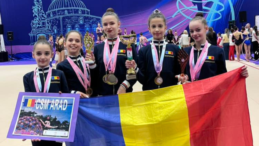 Gimnastele arădene au excelat pe covorul ritmicii, la Pecs Cup și la Bistrița