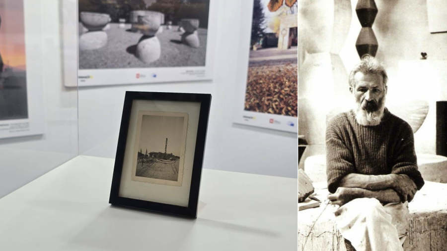 Schița originală a Coloanei fără Sfârșit, realizată de Constantin Brâncuși, expusă la Parlamentul European