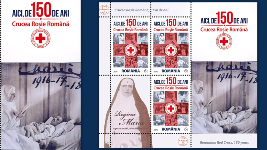 Romfilatelia a lansat o emisiune dedicată aniversării celor 150 de ani de la înființarea Crucii Roșii Române
