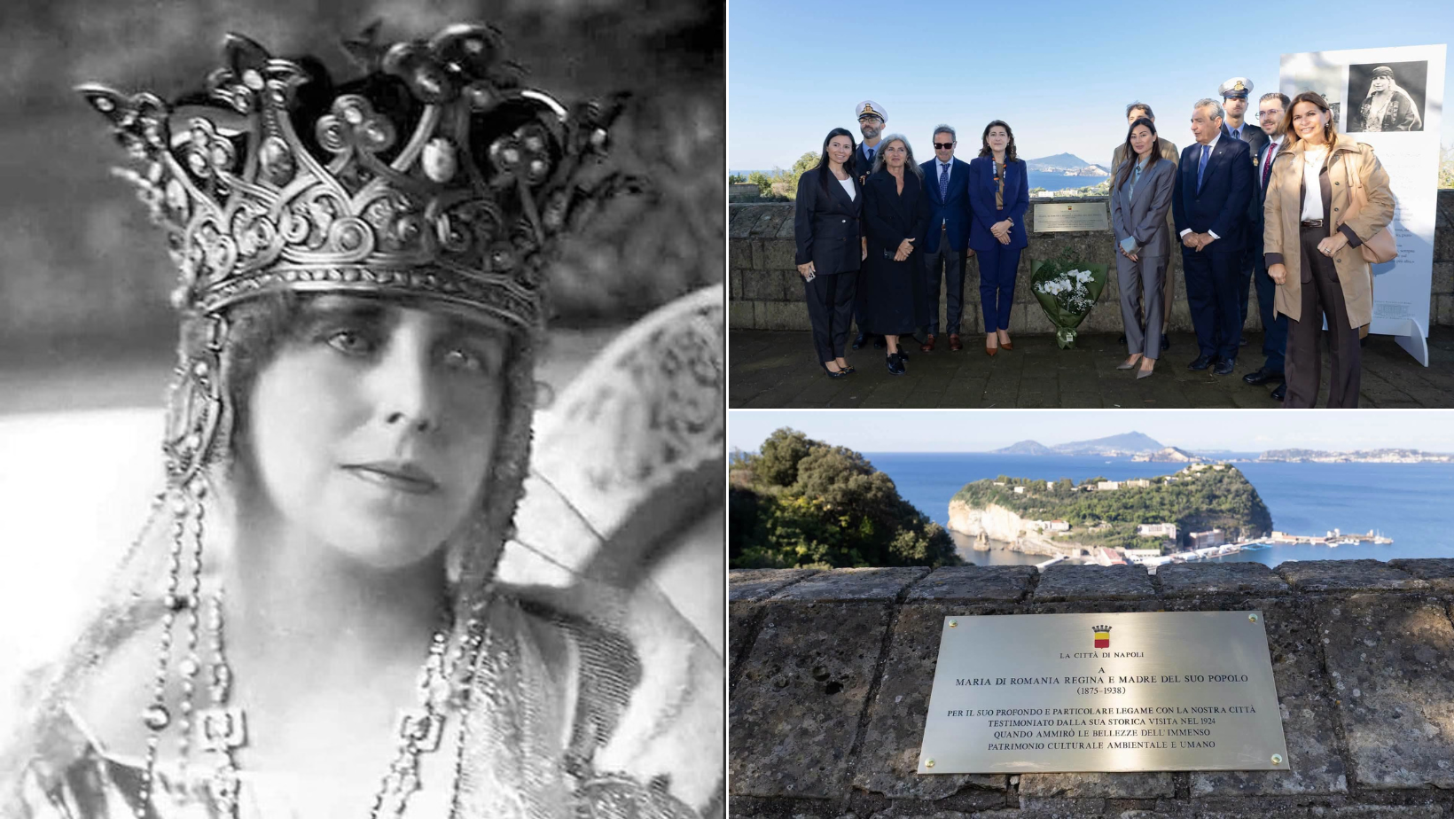 Plăcă comemorativă dedicată Reginei Maria a României, dezvelită în Parcul Virgiliano din Napoli